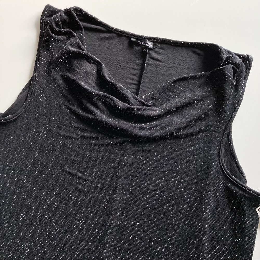 George Black Cowl Neck Silver Sequin Sleeveless Tunic Size 2X